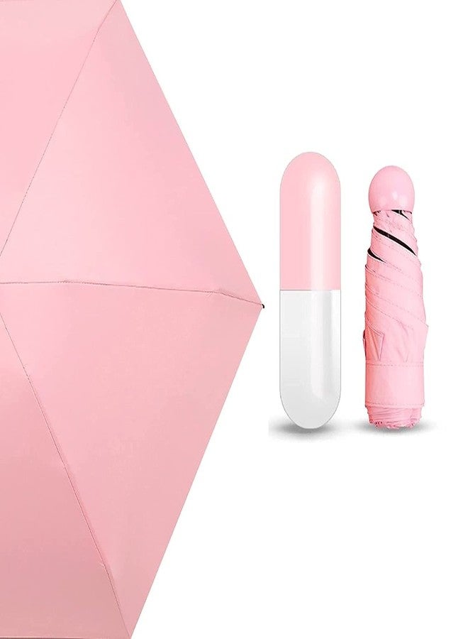 MAKE A WISH Ultra Lights Foldable Pink Mini Umbrella with Capsule Case for Kids Men & Women Sun Rain & UV Protection Mini Umbrella for Travel (multicolour) - Image 1